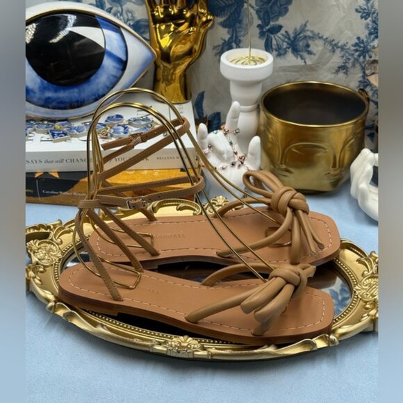 🆕 LOEFFLER RANDALL 🧿 NWOB Henriette Leather Bow Flat Sandal, Dune - Sz 7 - Picture 7 of 13